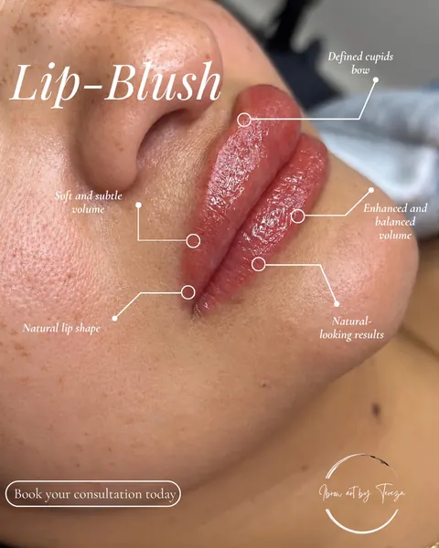 Lip blush result with even, naturally tinted lip color